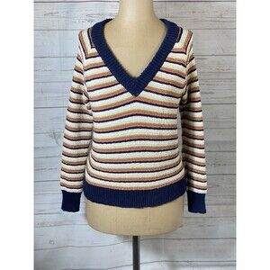 Madewell Arden V-Neck Crop Sweater Women’s Size XXS Textured Stripe Soft Cotton